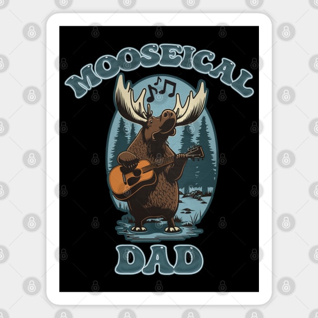 Mooseical - Musical Dad Moose with a Acoustic Guitar Magnet by RailoImage